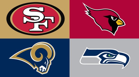 NFC West team logos, San Francisco 49ers, Arizona Cardinals, Saint Louis Rams, Seattle Seahawks