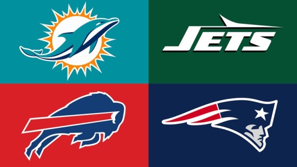 AFC East Team logos, Miami Dolphins, New York Jets, Buffalo Bills, New England Patriots
